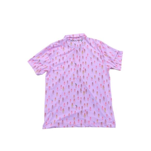 William Murray Golf Polo Shirt Mens large Pink Horse Racing And They're Off - Picture 3 of 6